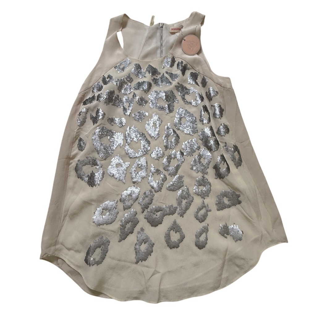 Rebecca‎ Taylor Sequin Leopard Print Silk Tank Women Size M Cream 46026